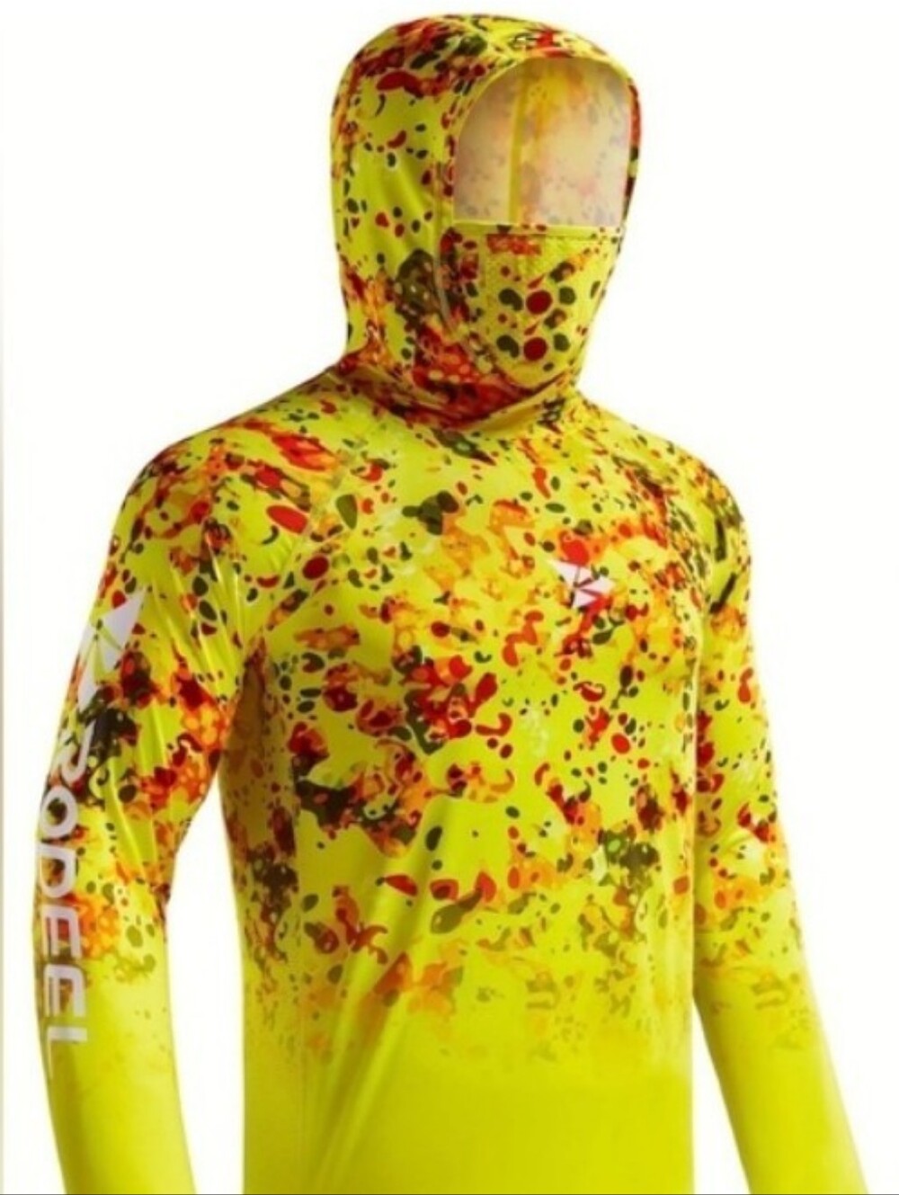 Men's Long Sleeve Fishing Shirt W/Hood — Bright Yellow Splatter Print